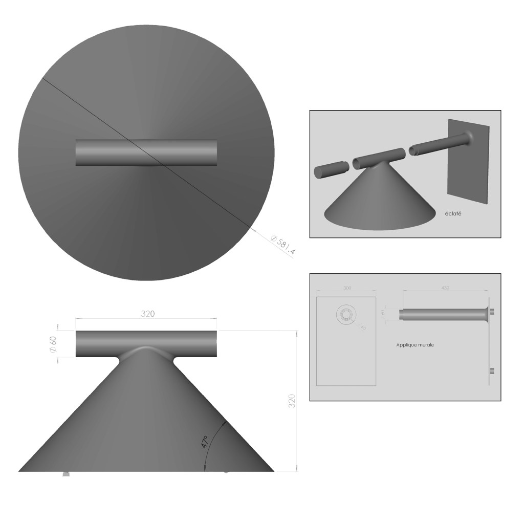Luminaire conique + supports