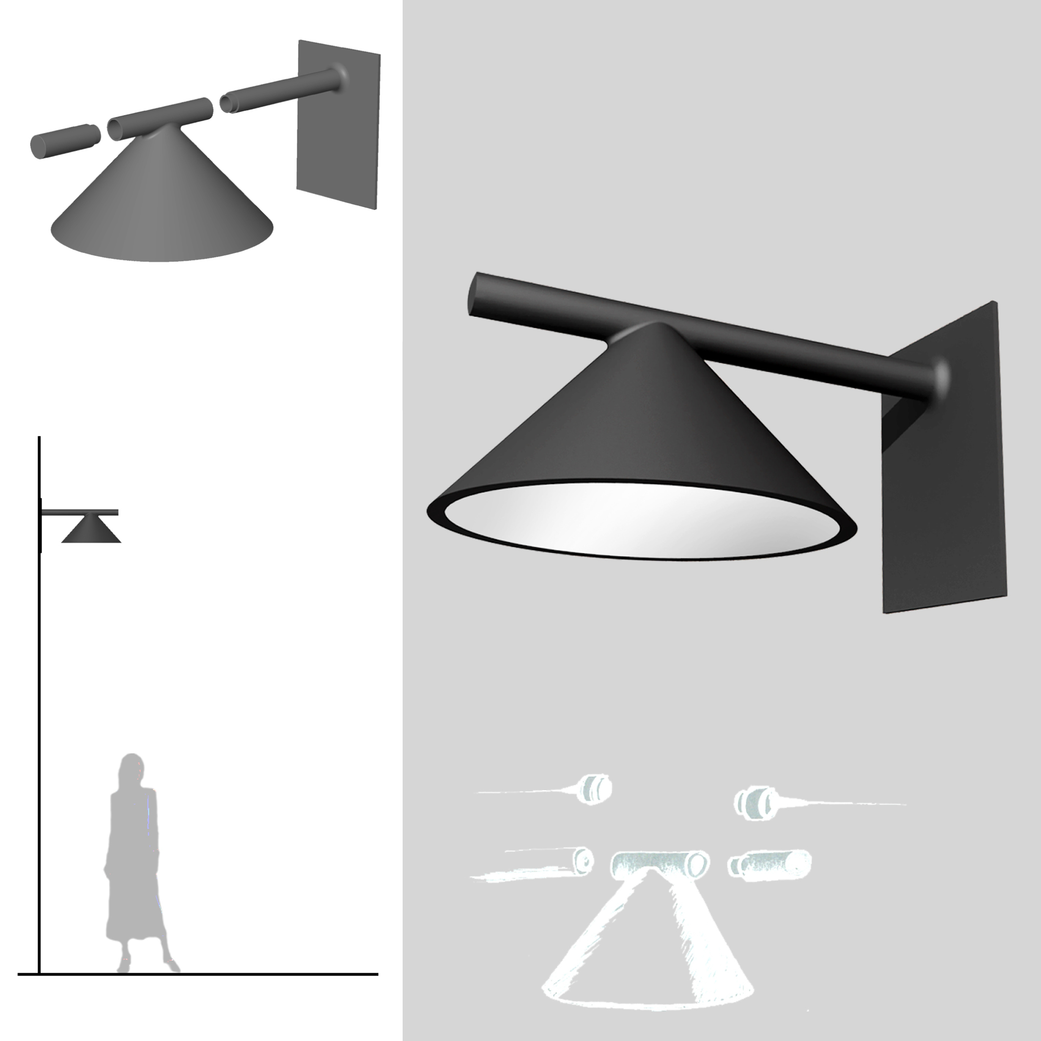 Luminaire conique + supports