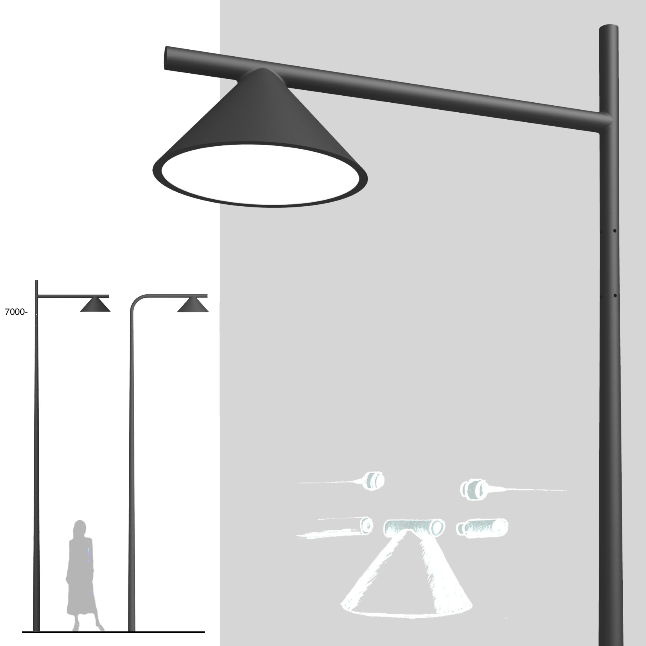 Luminaire conique + supports